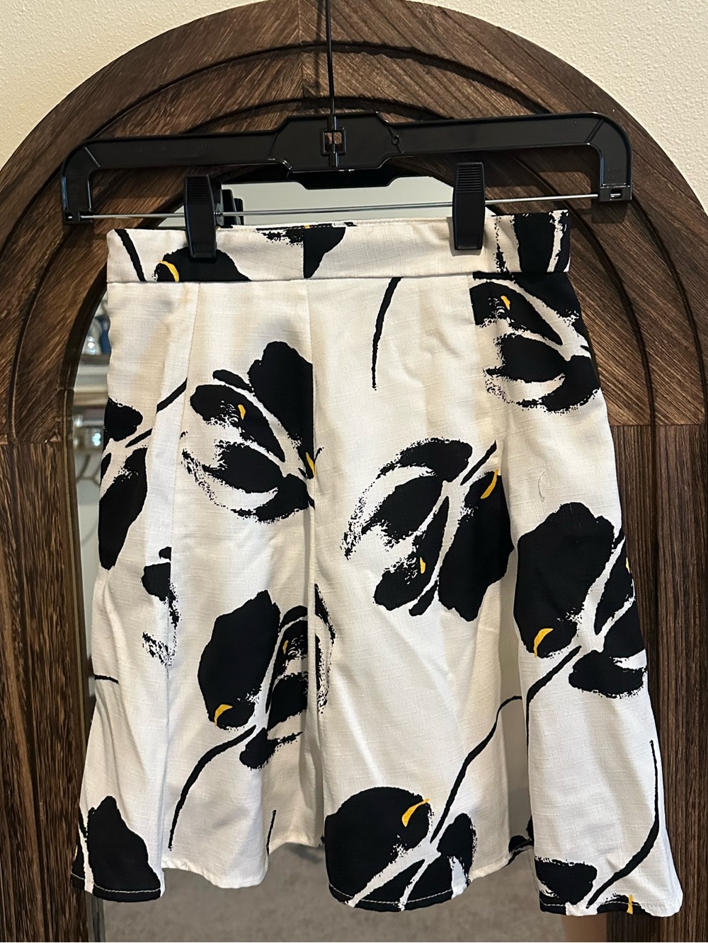 LUSH White Skirt with Black Floral Print and Yellow Accents
